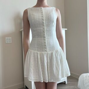 White Button Jacquard Dress